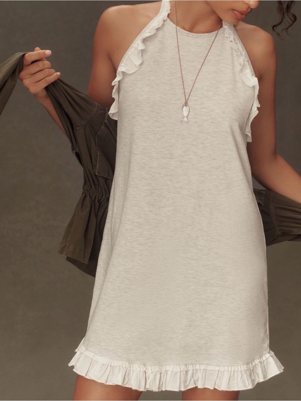 sundays Gray Tank Dress with White Ruffle Trim